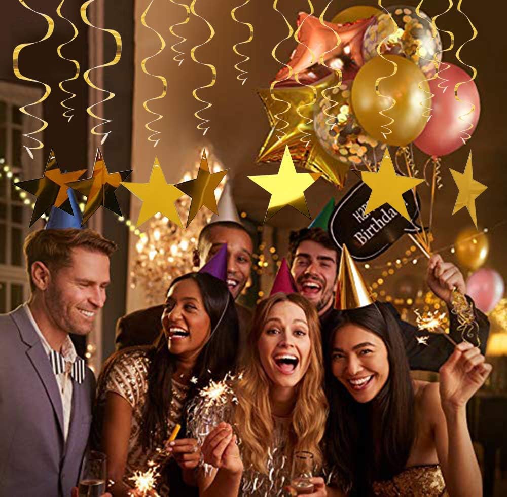BEISHIDA Gold Star Hanging Swirl Decorations,Hanging Gold Party Supplies for Graduation Wedding