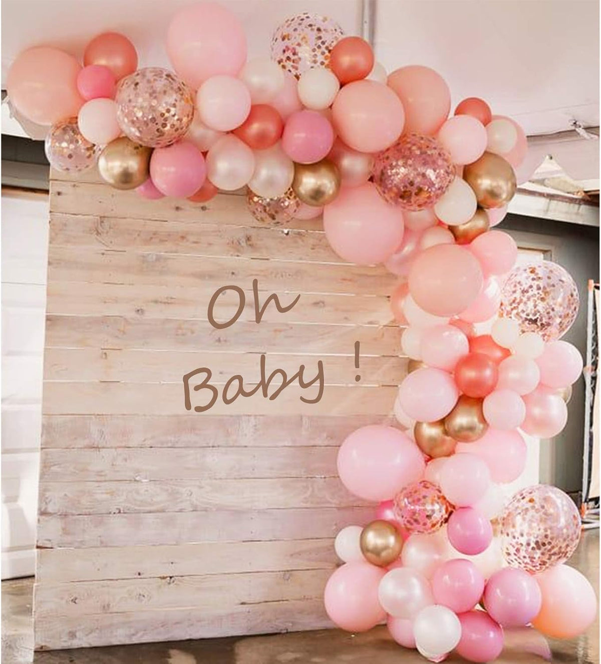 Soonlyn Rose Gold Balloons - 140 Pack, 12 Inch Gold & Pink, Pink Confetti, Arch Kit for Bridal &