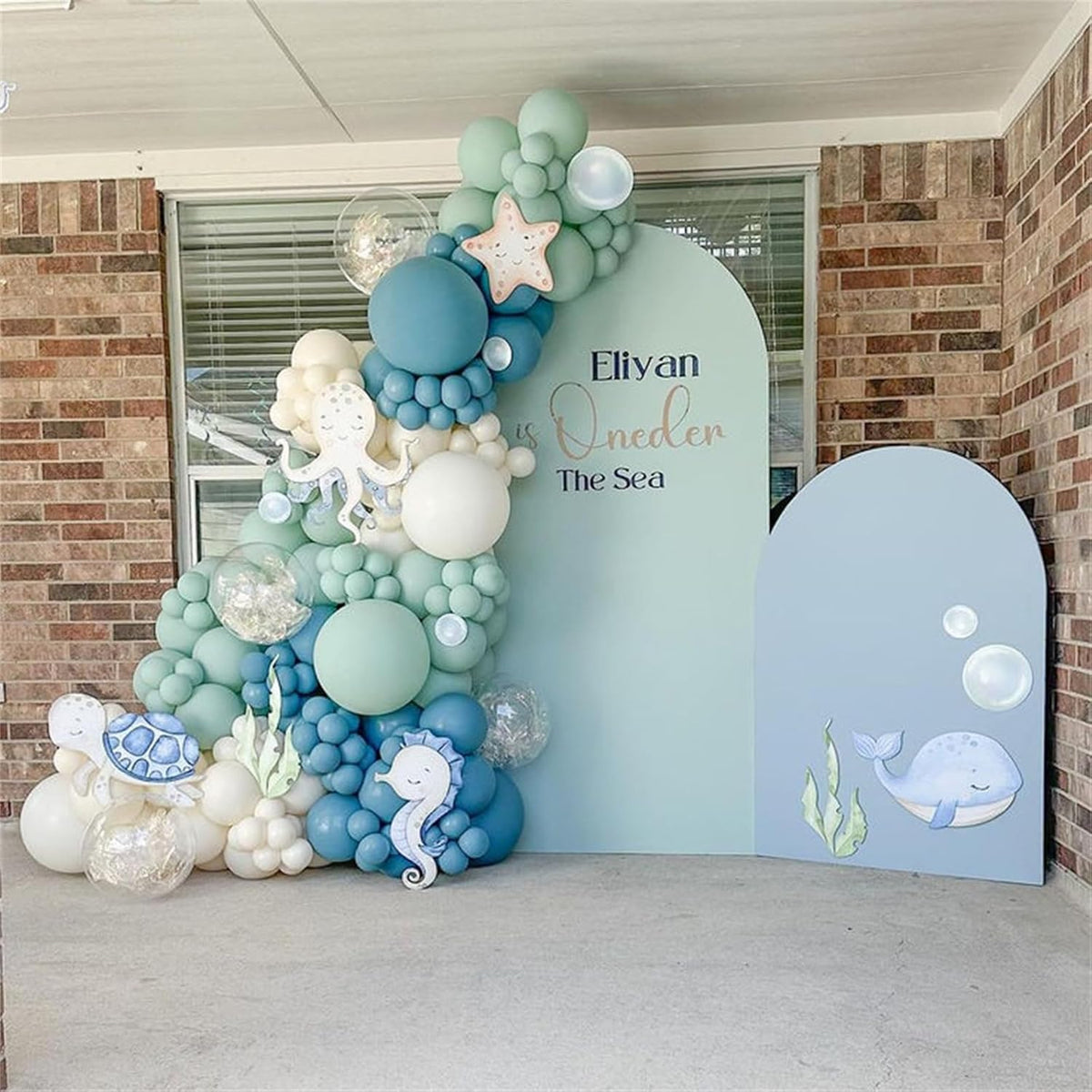 Under The Sea Balloons, 35PCS Dusty Slate Blue and Green Balloons, Baby Light Green Sand White