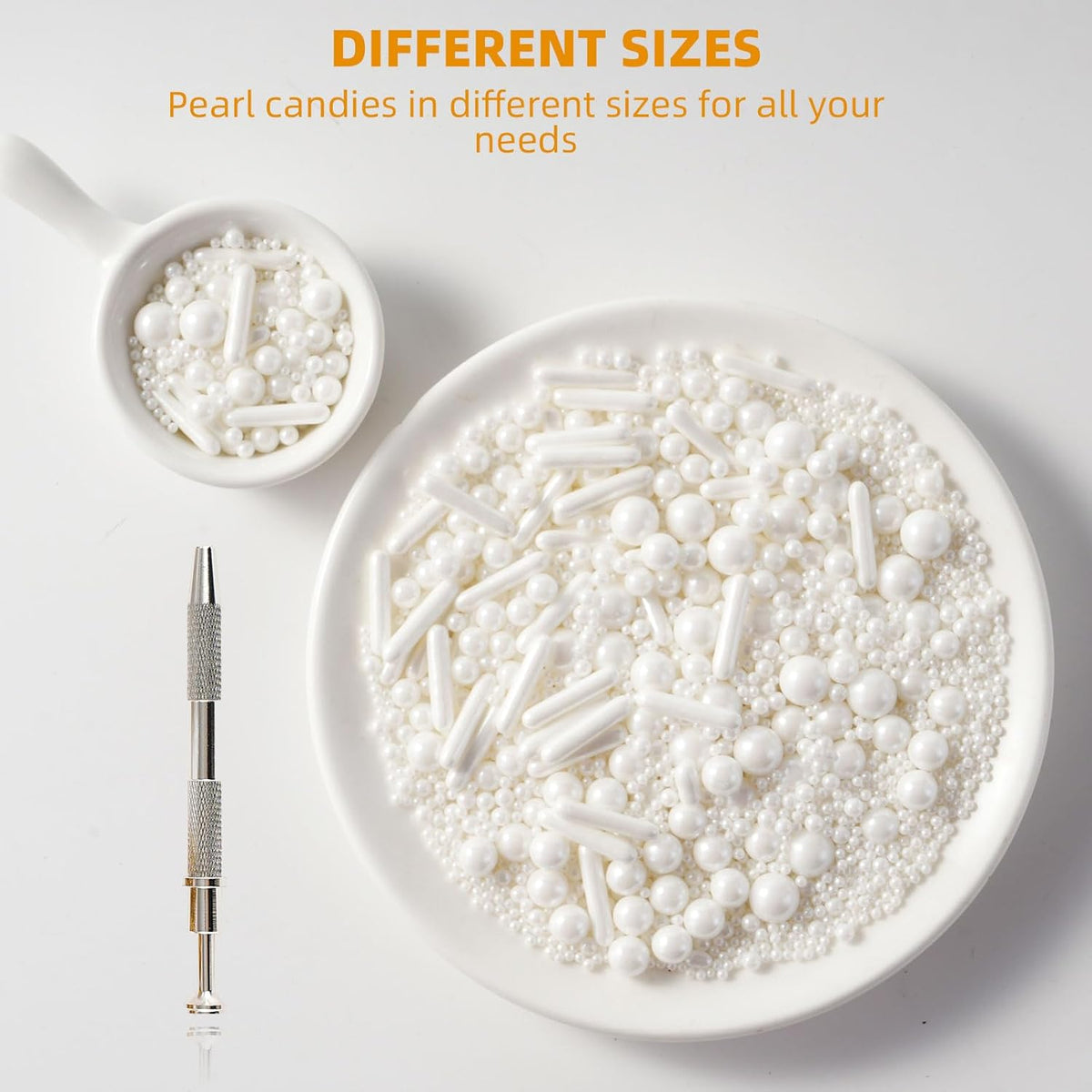 Kasvan White Mix Sugar Sprinkles - Edible Candy Pearls with 4-Claw Sprinkle Pen,118g/4.16 Oz, Gift