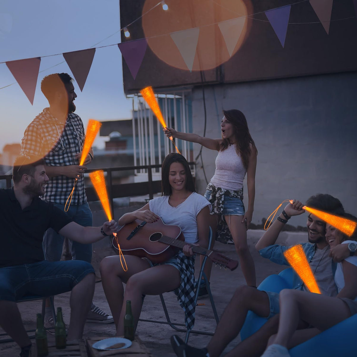 48 PCS Orange Glow Fiber Wands Sticks LED Light Wands 3 Modes Flashing Fiber Optic Light Rod Bulk
