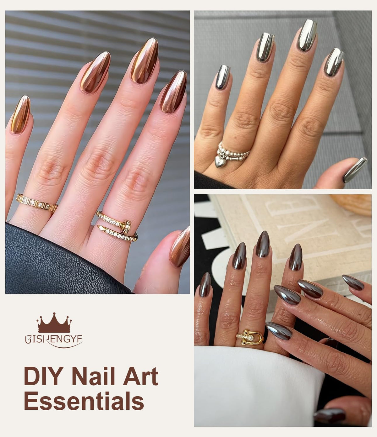 Mermaid Pearl Chrome Nail Powder: 8 Colors Mirror Effec Chocolate/Coffee/Copper Chrome Nail