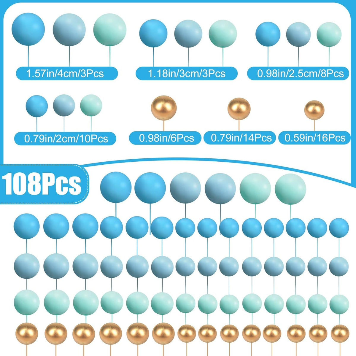 Tondiamo 108 Pcs Balls Cake Topper DIY Cupcake Insert Foam Balloons for Cake Baking Wedding