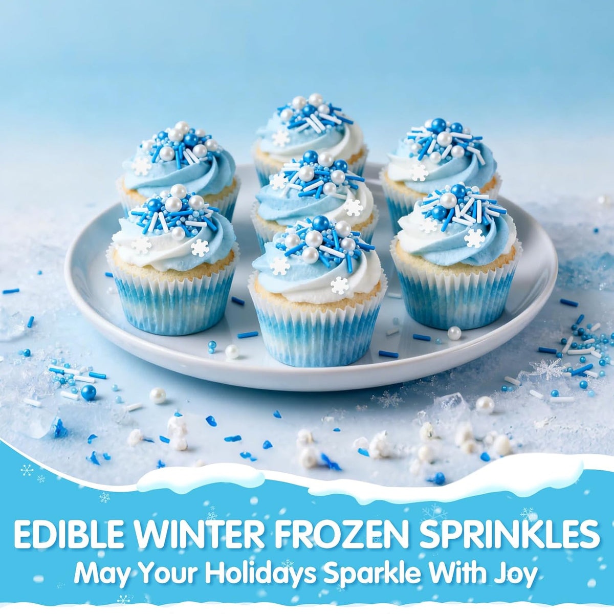 Edible White Snowflake Sprinkles,Blue White Nonpareils Pearls Jimmies Mix Sugar Sprinkle,100g,Snow