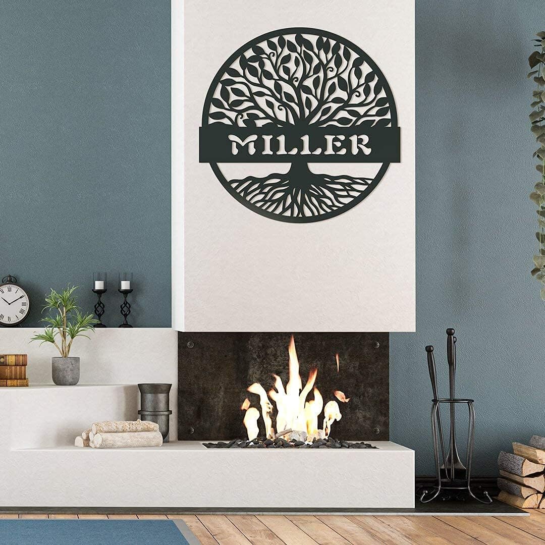 RealSteel Personalized Metal Wall Art - Custom Tree of Life Design with Family Name - Circular