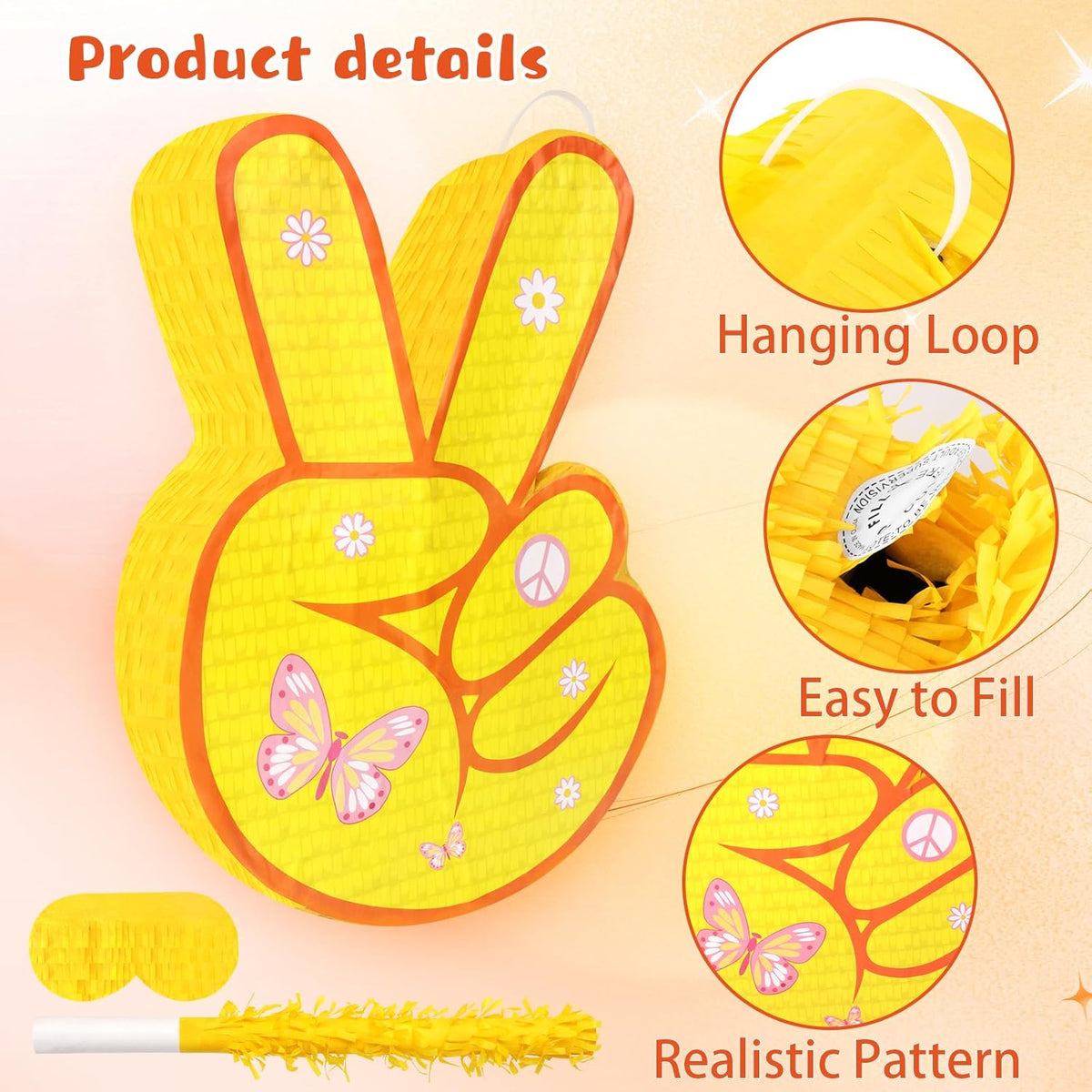 Hippie Pinata with Stick & Hanging Loop Daisy Flower Mexican Pinata Game for Young Wild and Three