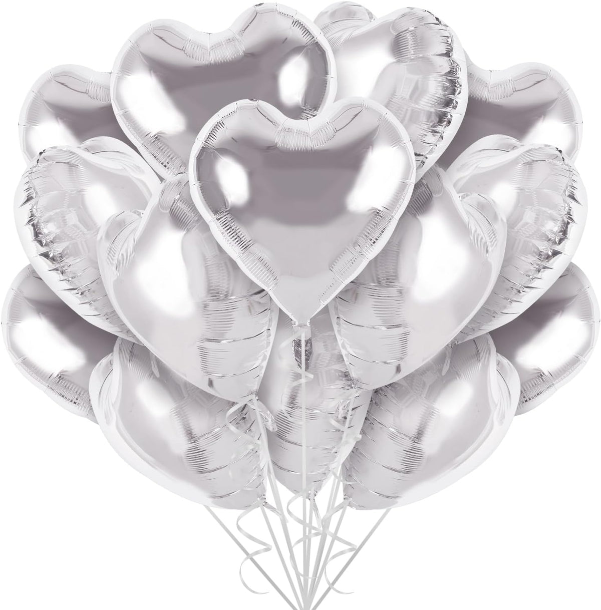 TONIFUL 30Pcs 18 Inch Silver Heart Balloons Silver Heart Shape Foil Mylar Balloons Decoration for