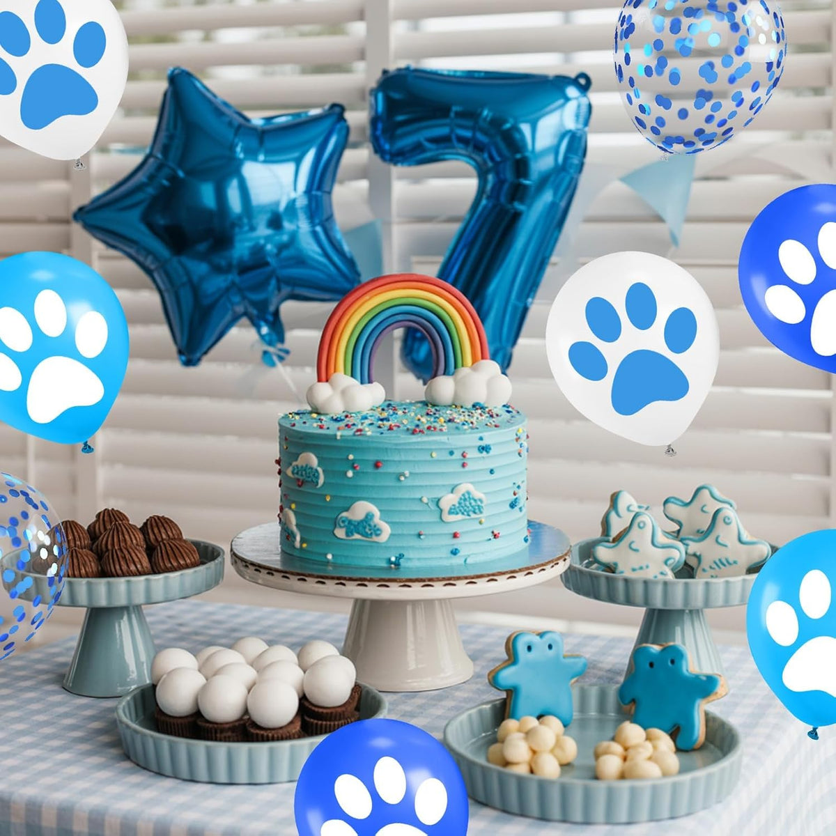 Paw Print Balloons, 12 Inch Navy Light Blue White Paw Print Confetti Dog Birthday Balloons for Boy