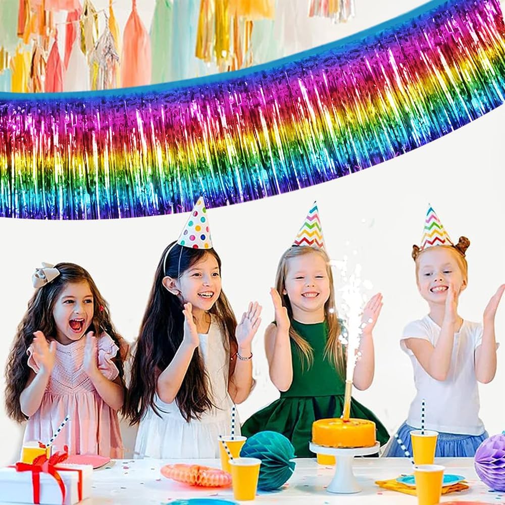 BEISHIDA 3 Packs Metallic Foil Fringe Garland Dark Rainbow Wall Hanging Tinsel Fringe Banners for