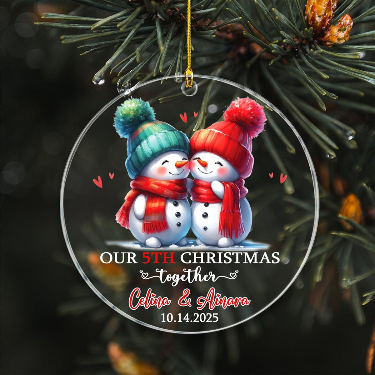 Personalized Our 5TH Christmas Together Ornament, Customized Date & Names Mr & Mrs Snowman Together