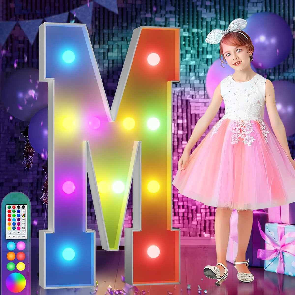 imprsv 4FT Colorful Marquee Light Up Letters M, 18 Colors Large Light up Letters Alphabet Sign with