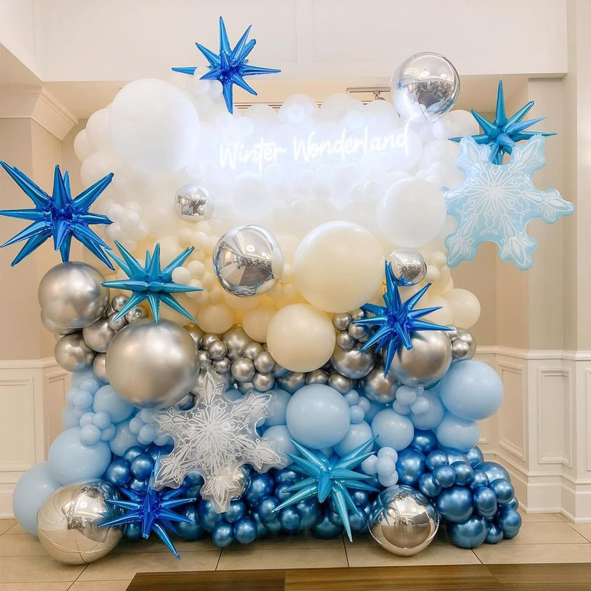 Blue Silver Star Balloons,9Pcs 22Inch Blue Silver Explosion Spike Cone Helium Polyester Film Star