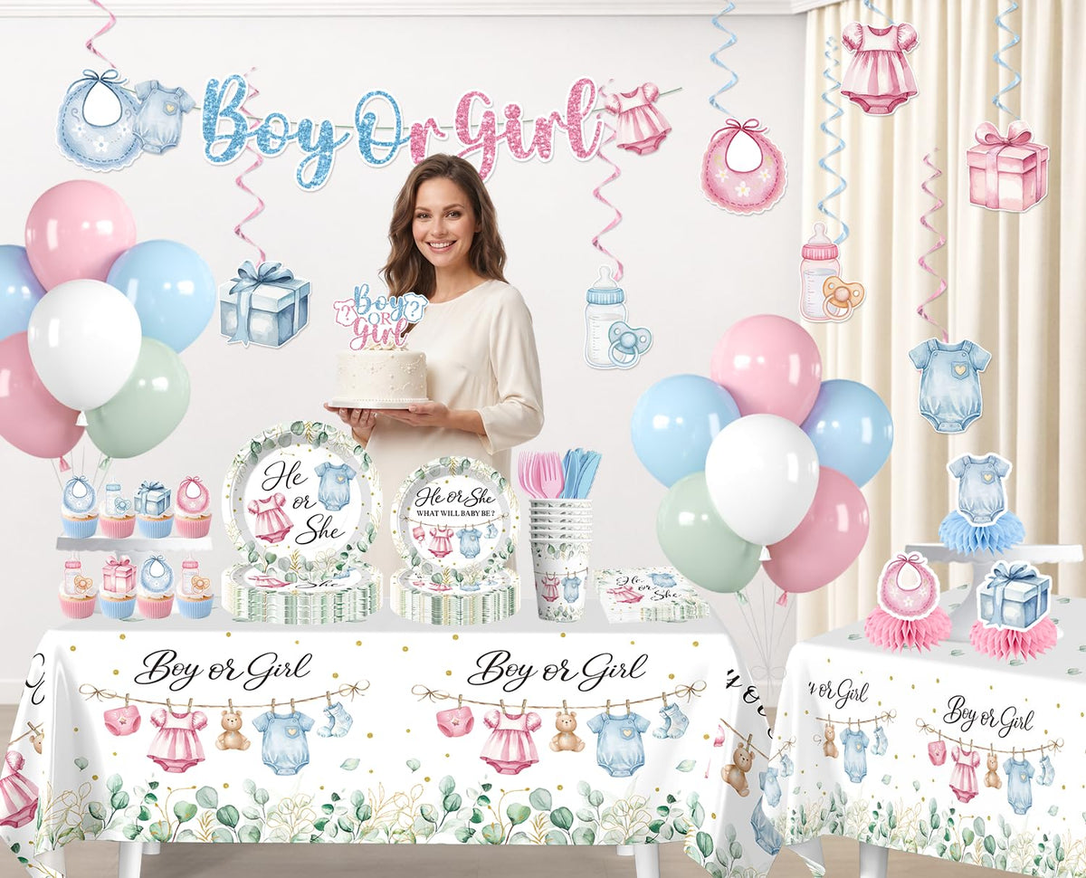 Yingoto 215PCS He or She Gender Reveal Decorations Serves 25