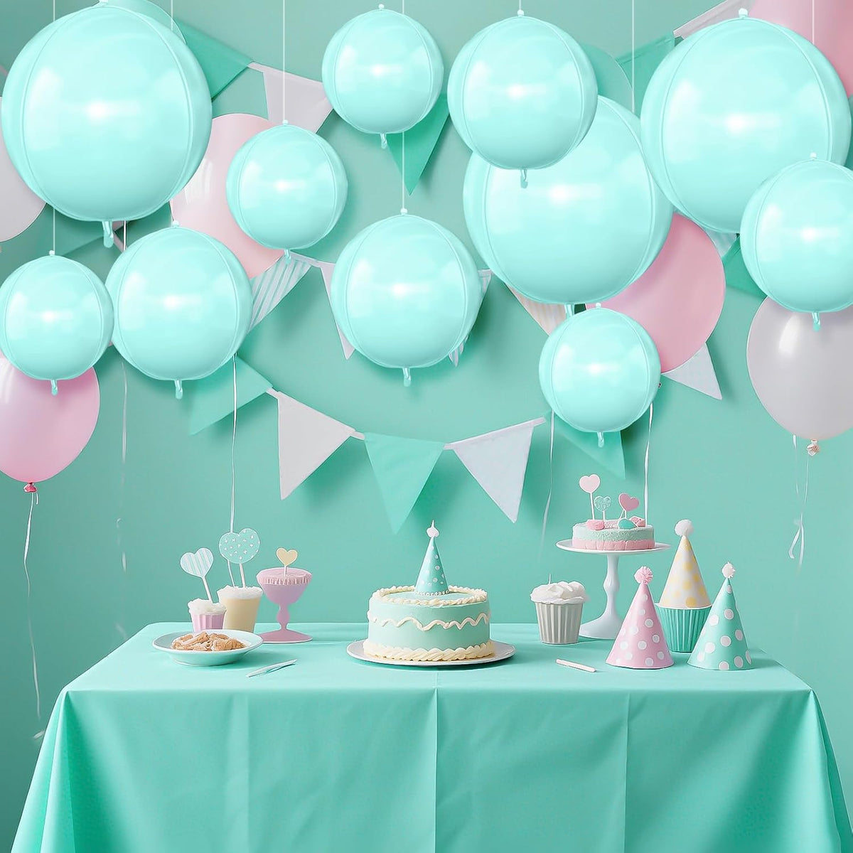 12Pcs Baby Blue Round Foil Balloons, 22" 15" 10" 4D Helium Ball Balloon, Metallic Pastel Teal Blue