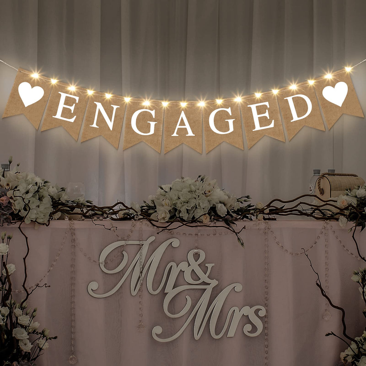 Engagement Party Decorations Banner with LED Fairy Lights for Engaged Party