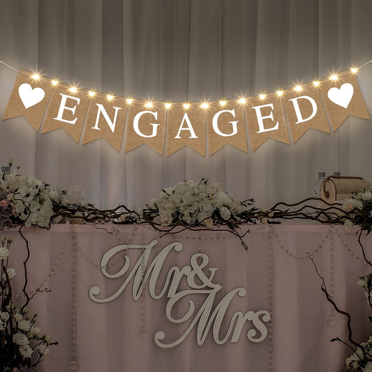 Engagement Party Decorations Banner with LED Fairy Lights for Engaged Party