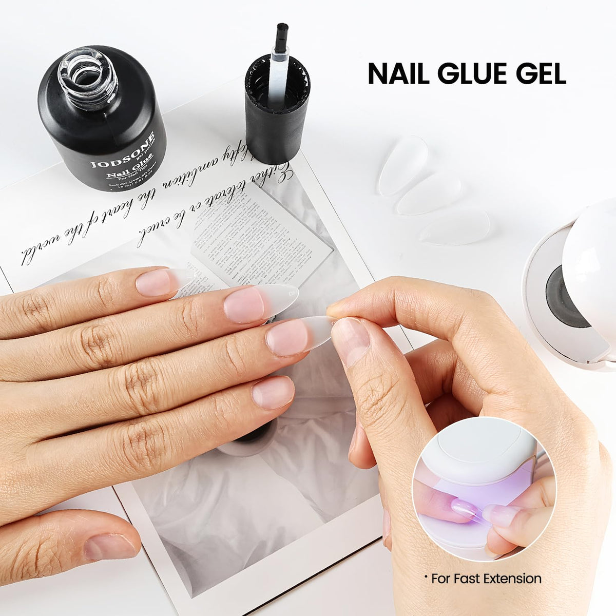 JODSONE 15ml Nail Glue Gel for Nail Tips Long Lasting Extension Glue for Clear Nail Tips Base Coat