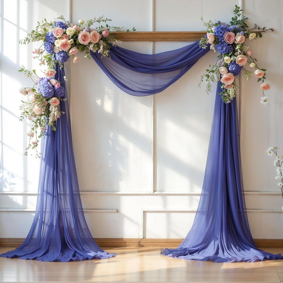 Wedding Arch Draping Fabric, 1 Panel 6 Yards Wedding Backdrop Curtains for Ceremony Navy Blue Sheer