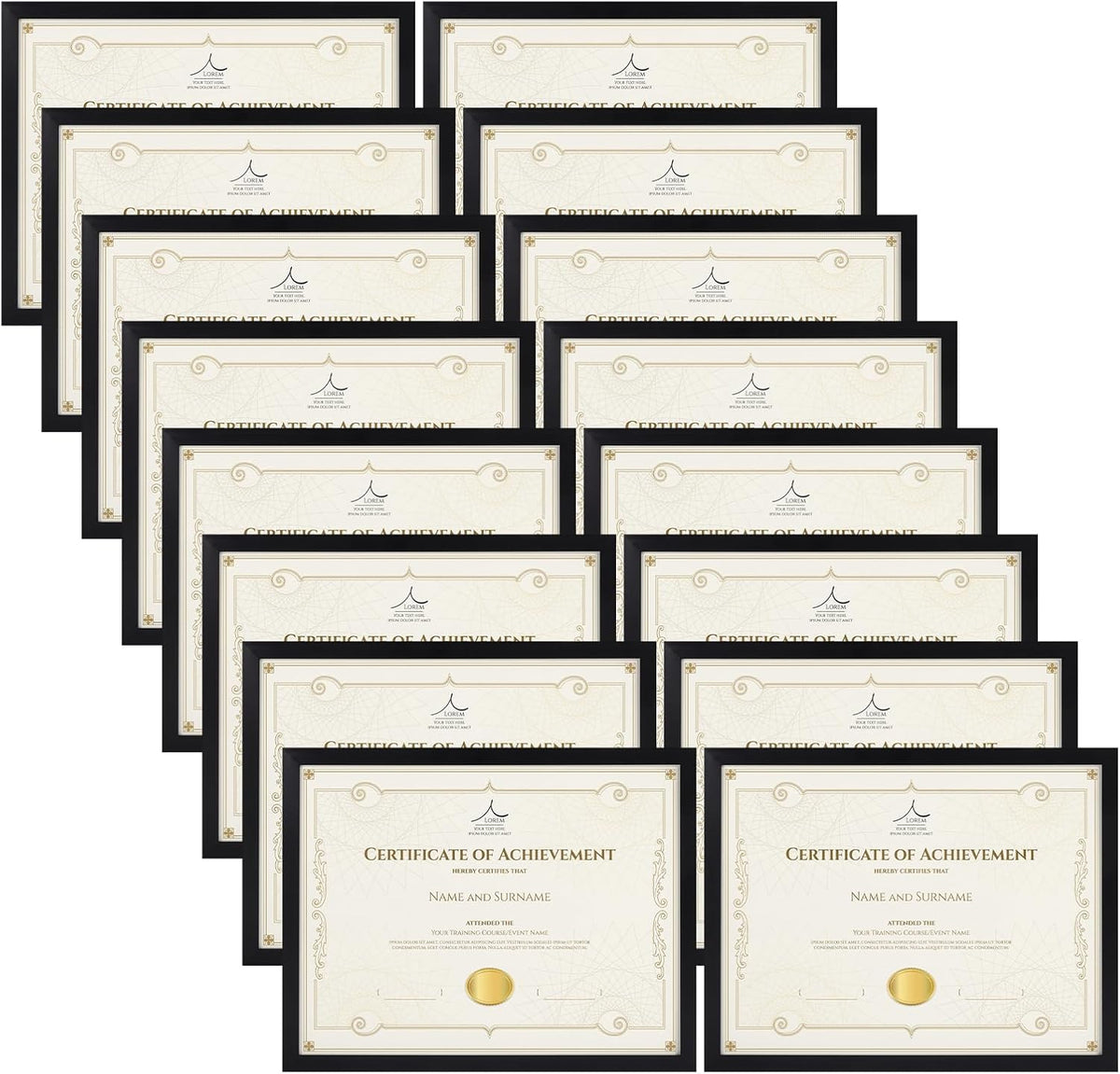 Rempry 8.5 x 11 Picture Frame Set of 16, Certificate Frames 8.5 by 11, Black Photo Frame for