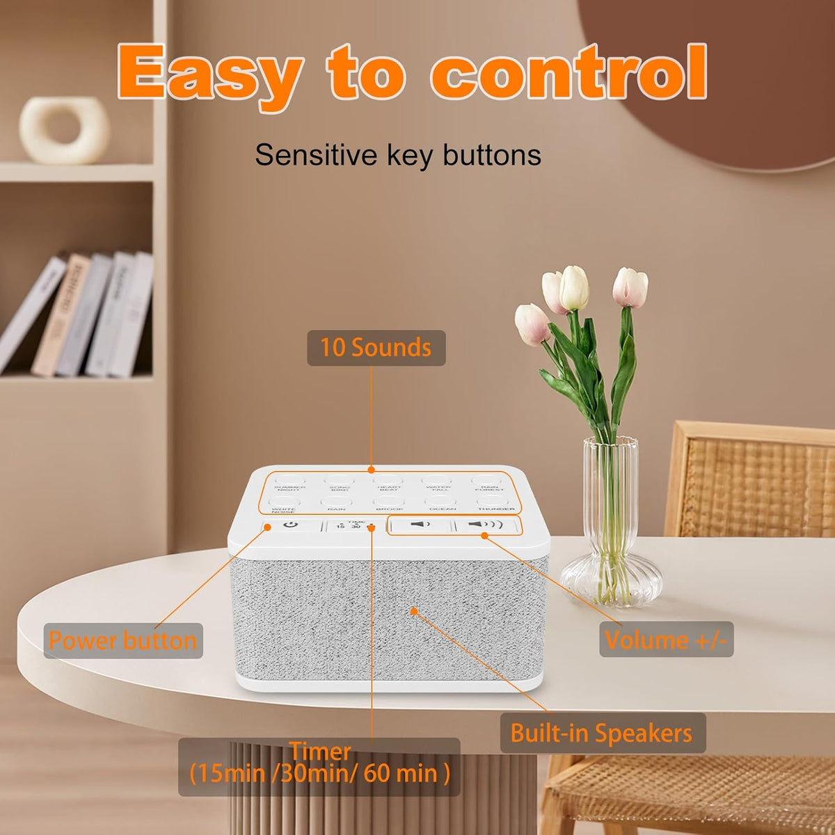 LUXSWAY Sound Machine, White Noise Machine with 10 Natural Soothing Sounds, Volume Control & 3