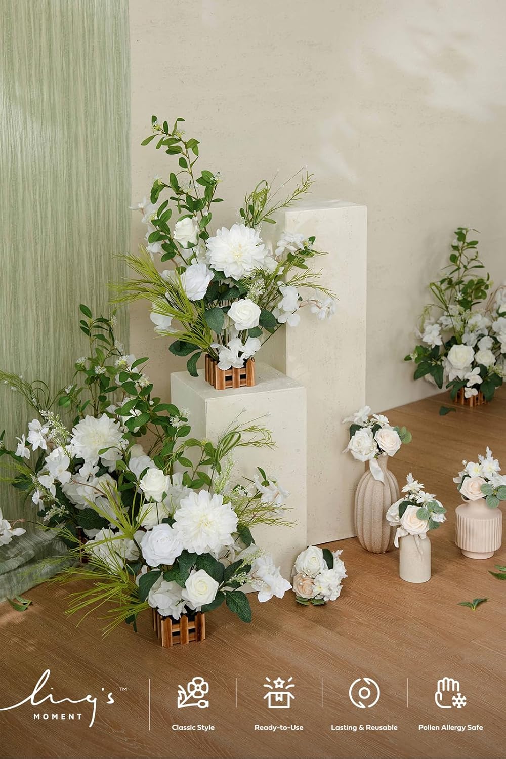 Ling's moment 17.5" Tall Free Standing Artificial Flowers Arrangements 4 pcs Fall Wedding Aisle