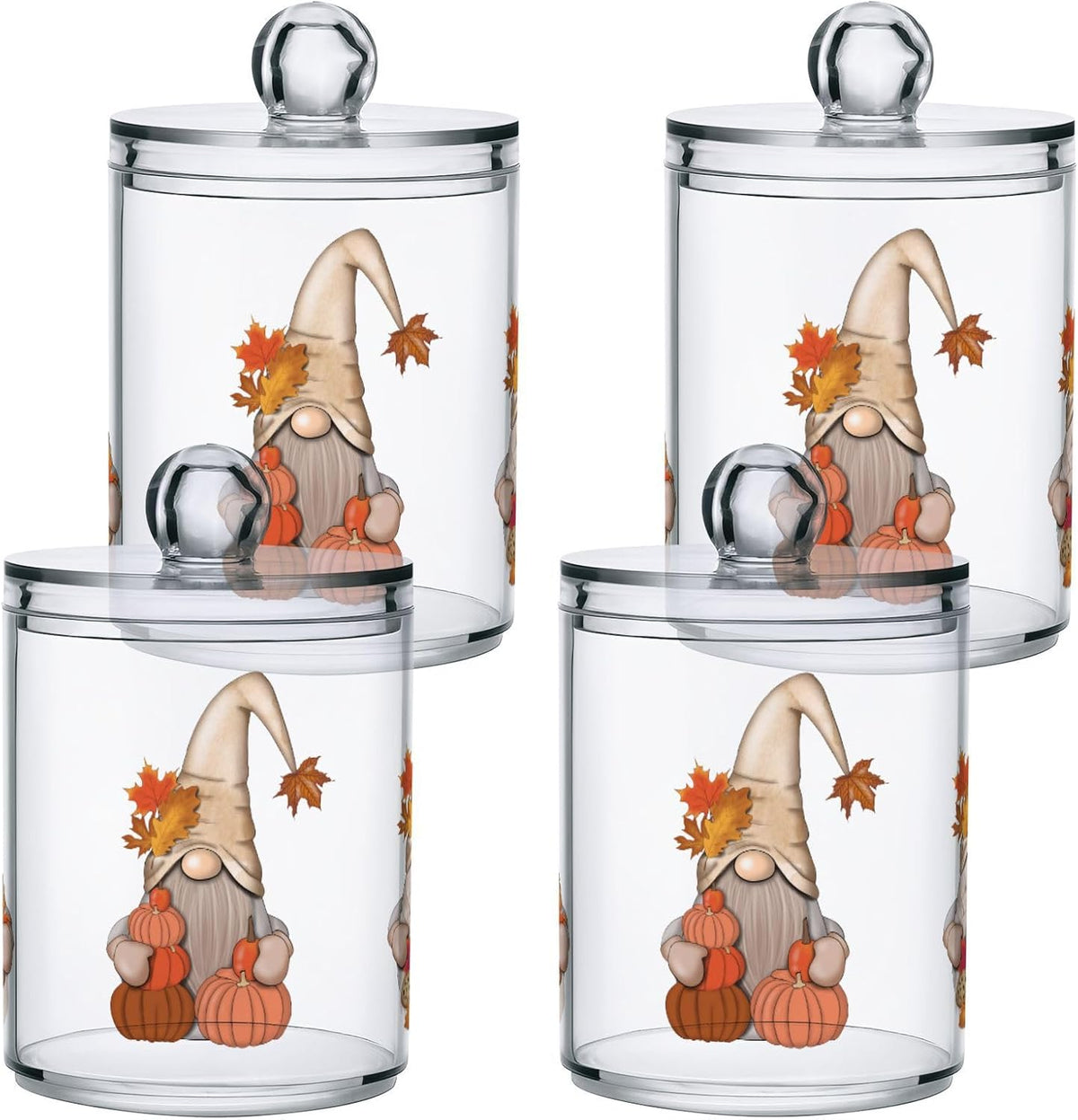 Gredecor 2 Pack Apothecary Jars with Lid Fall Gnome Maple Pumpkins Qtip Holder Dispenser Storage