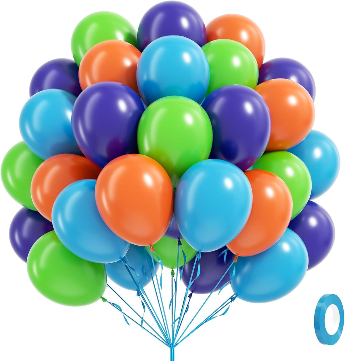 60pcs Blue and Orange Balloons 12inch with Purple Light Green Orange Blue Balloons for Cartoon Dog