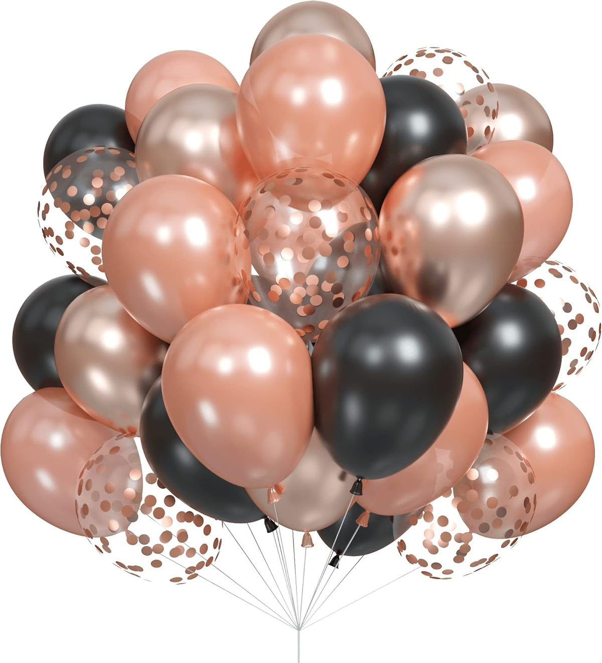 Metallic Rose Gold & Black Pearl Balloons - 60 Pcs Matte Latex Confetti Balloons for Women, Girls