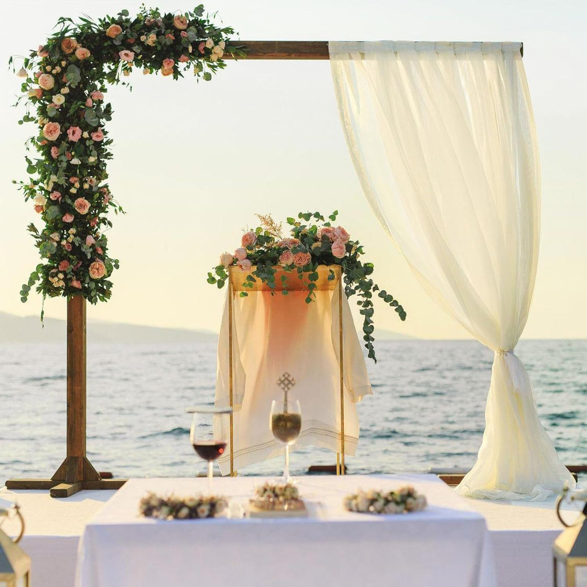 VOK Wedding Arch Draping Fabric Chiffon Fabric, 29in x 18Ft 2 Panels Sheer Chiffon Outdoor Curtain