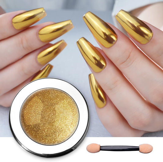 PrettyDiva Chrome Nail Powder - Gold Mirror Effect Nail Chrome Powders, Highlight Metallic Chrome
