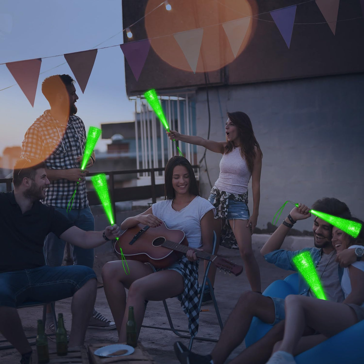 48 PCS Green Glow Fiber Wands Sticks LED Light Wands 3 Modes Flashing Fiber Optic Light Rod Bulk