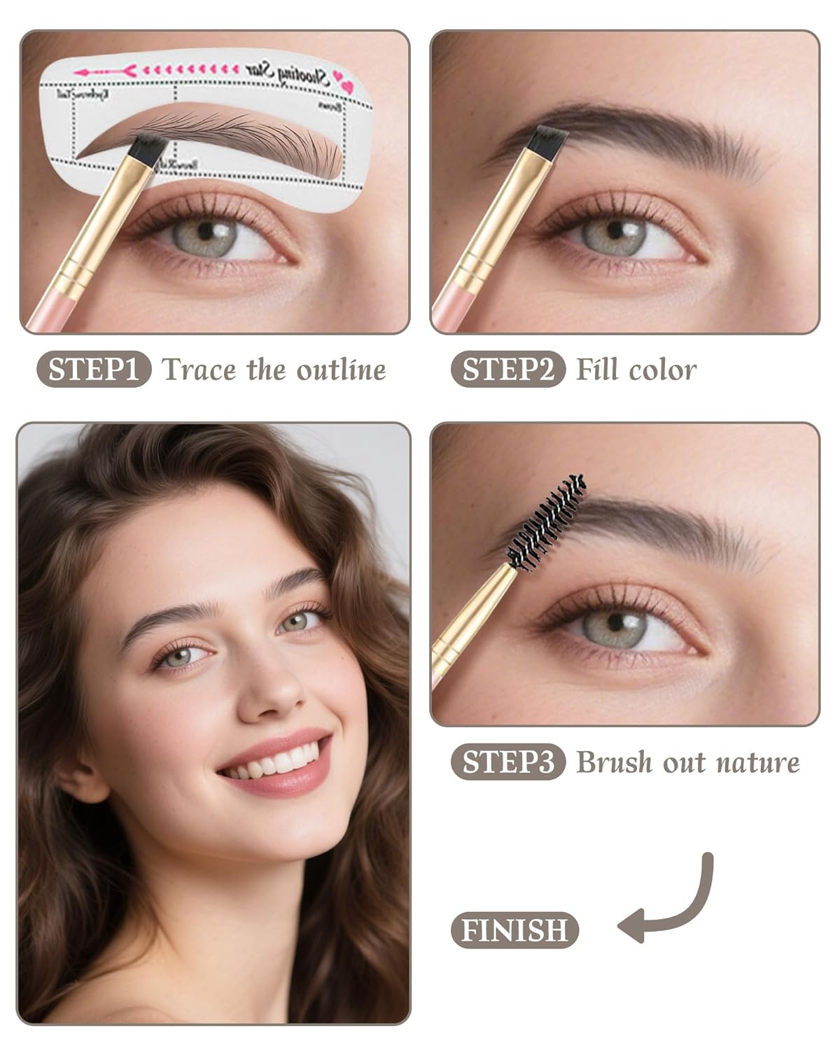 Waterproof Eyebrow Powder Kit - 3 Colors Long-Lasting Brow Powder Palette with Brush Razor &