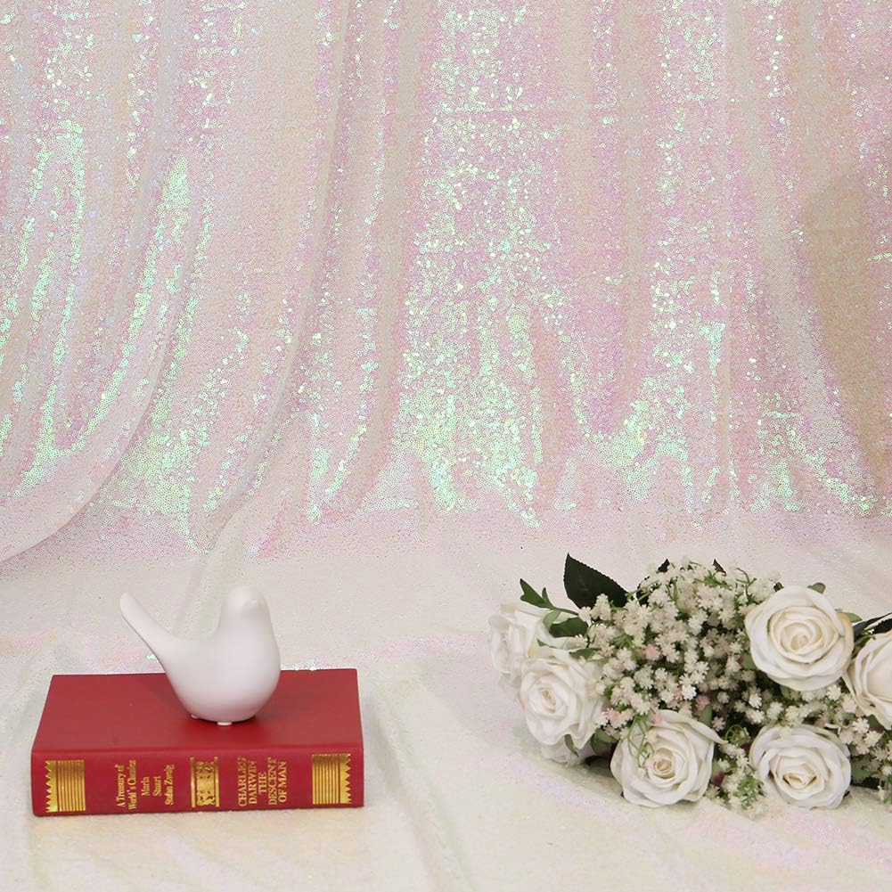 Eternal Beauty White Iridescent Sequin Backdrop, 6x8 Ft Glitter Background Curtains for Shimmer