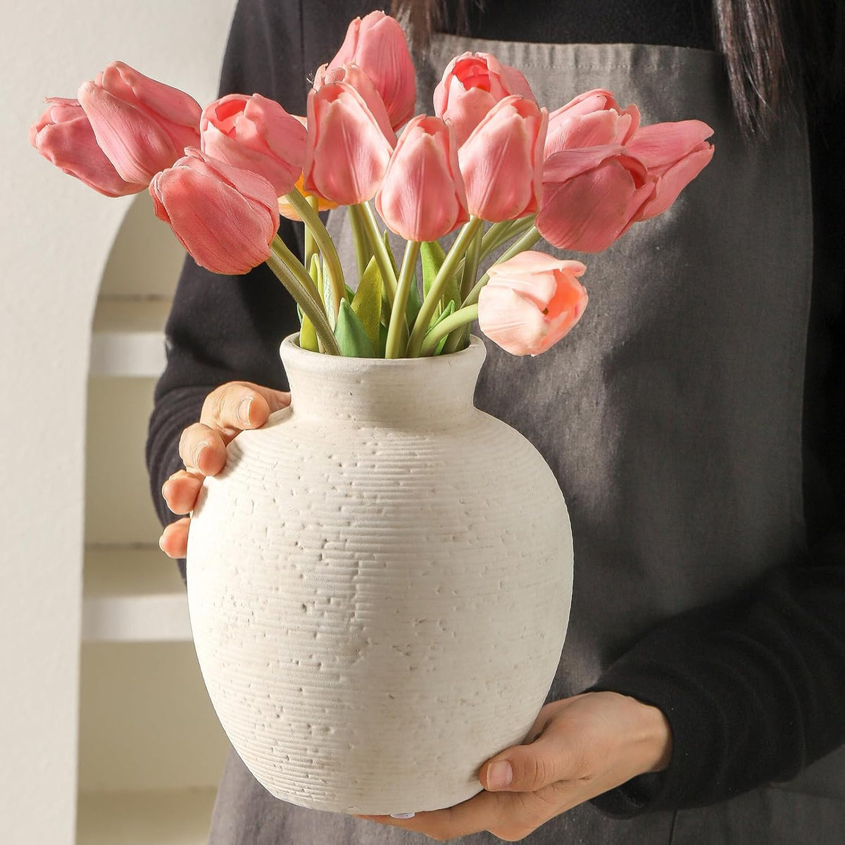 Ceramic Flower Vase Home Decor - Farmhouse Table Vases Rustic Vintage Living Room Kitchen Bedroom
