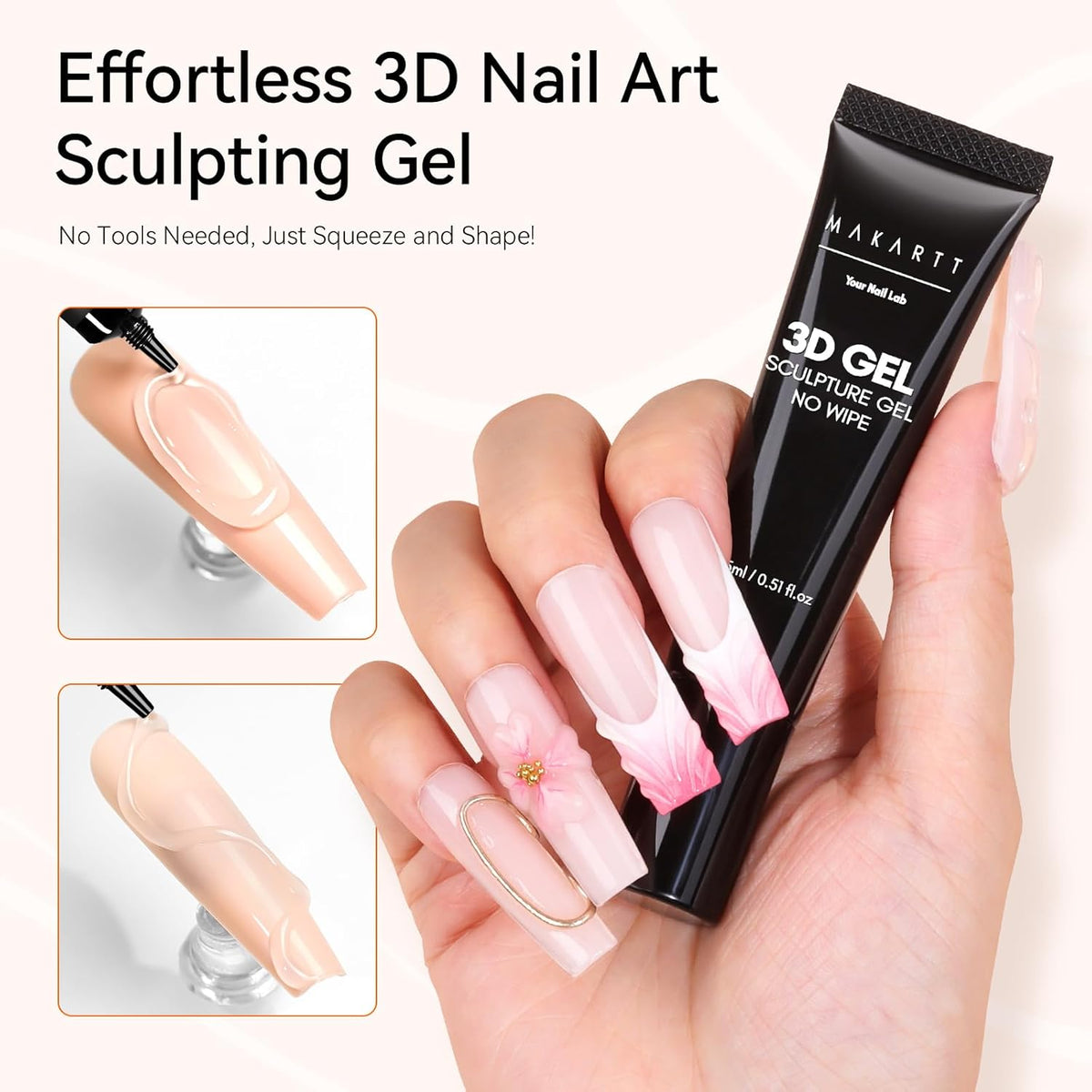 Makartt 3D Gel Nail Art: 2 Pcs 15g Nail Sculpting DIY No Wipe 3D Molding Gel for Nails Decoration