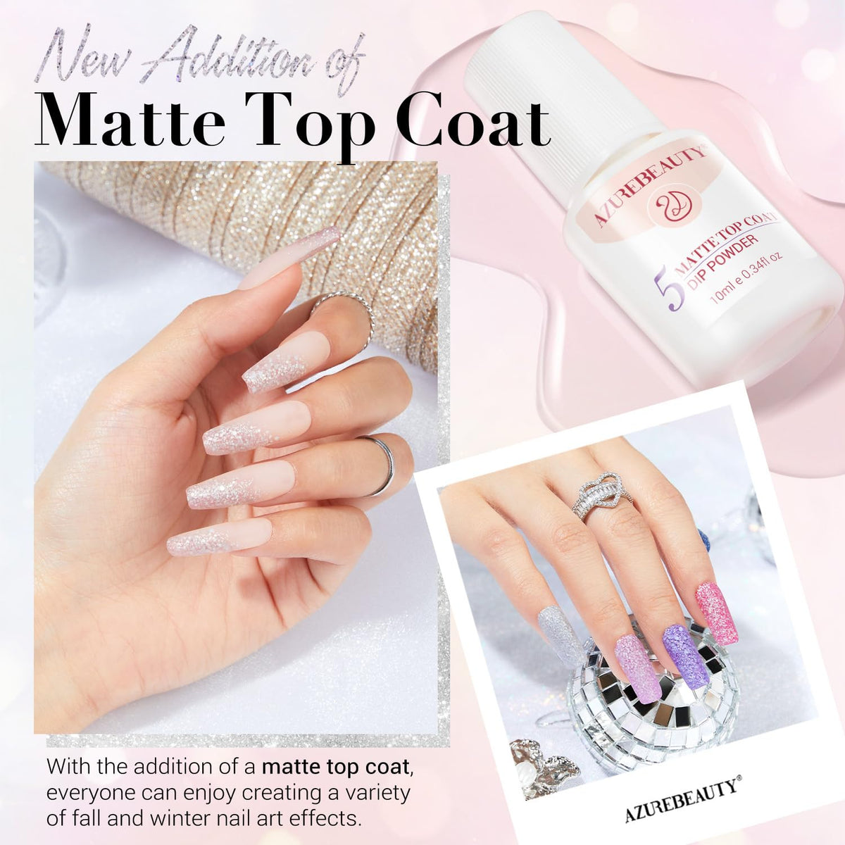 AZUREBEAUTY Dip Nails Powder Starter Kit, Silver Pink Blue Purple Black Shiny Chrome Platinum 8 All
