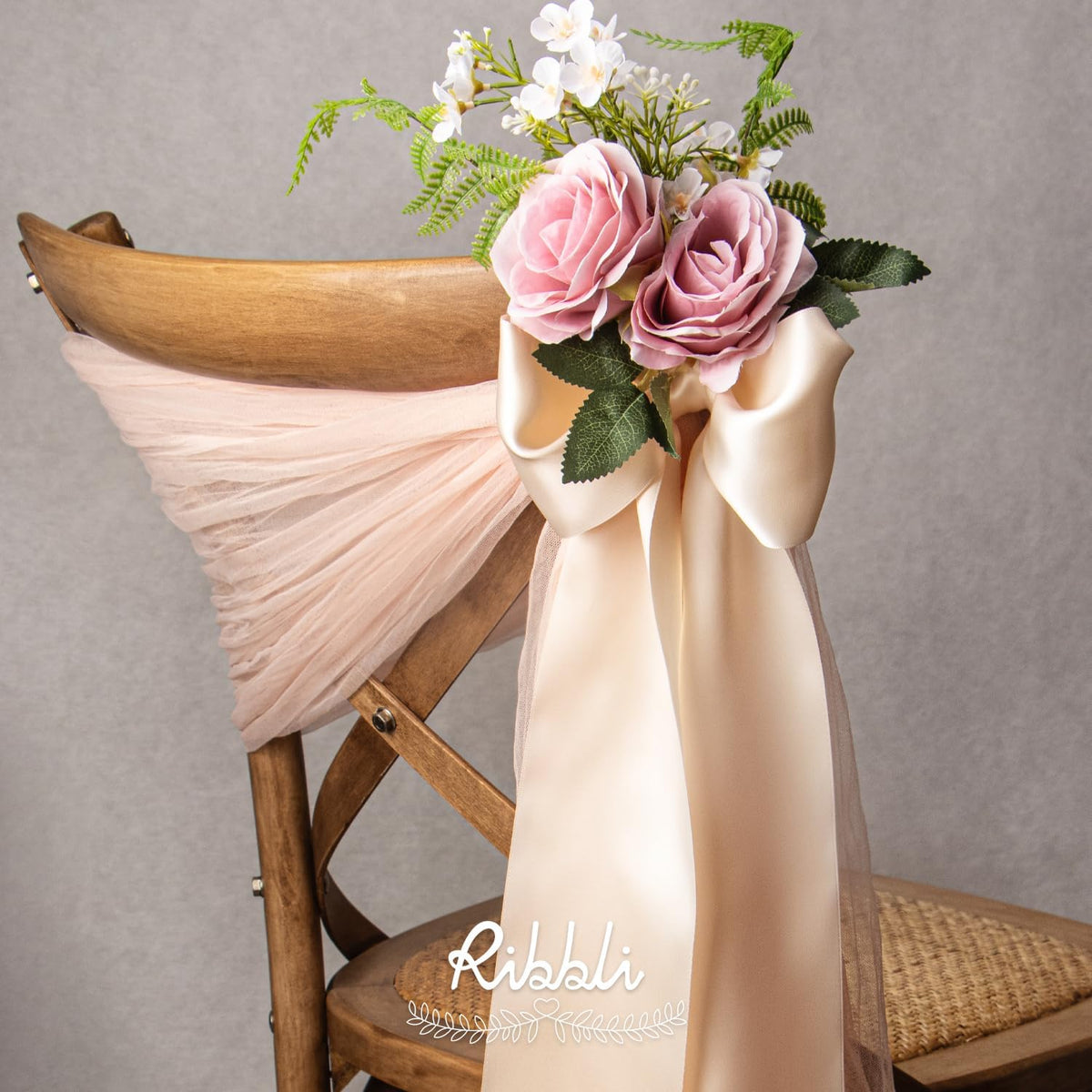 Ribbli Champagne Pink Satin Ribbon 4 Inch Wide Champagne Ribbon for Wedding Chair Sash Grand