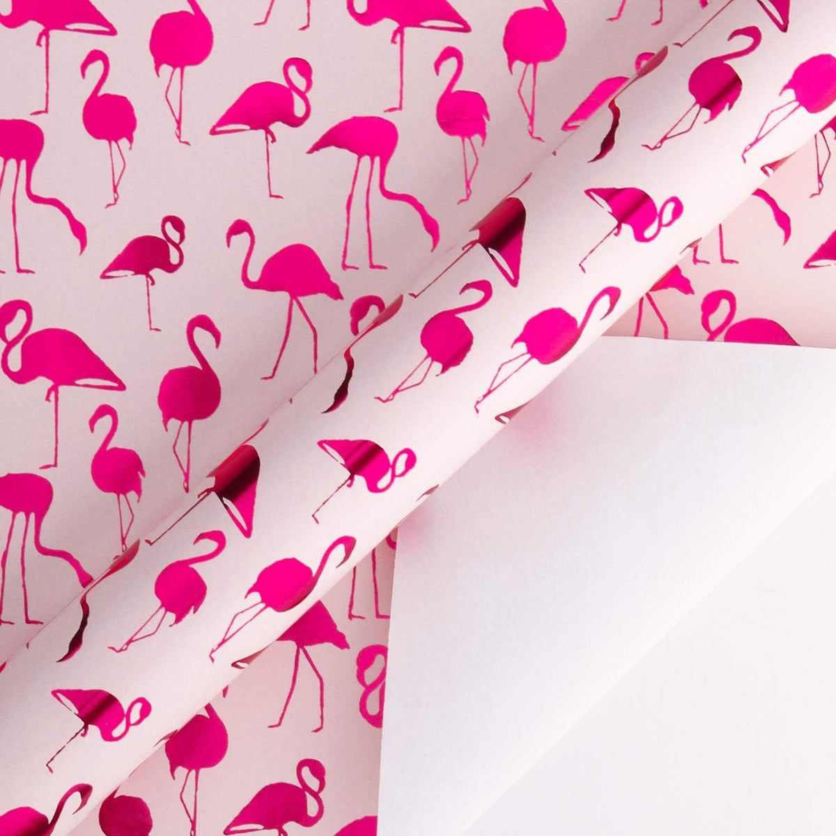 WRAPAHOLIC Wrapping Paper Roll - Mini Roll - 17 Inch X 33 Feet - Pink with Fuschia Foil Flamingo