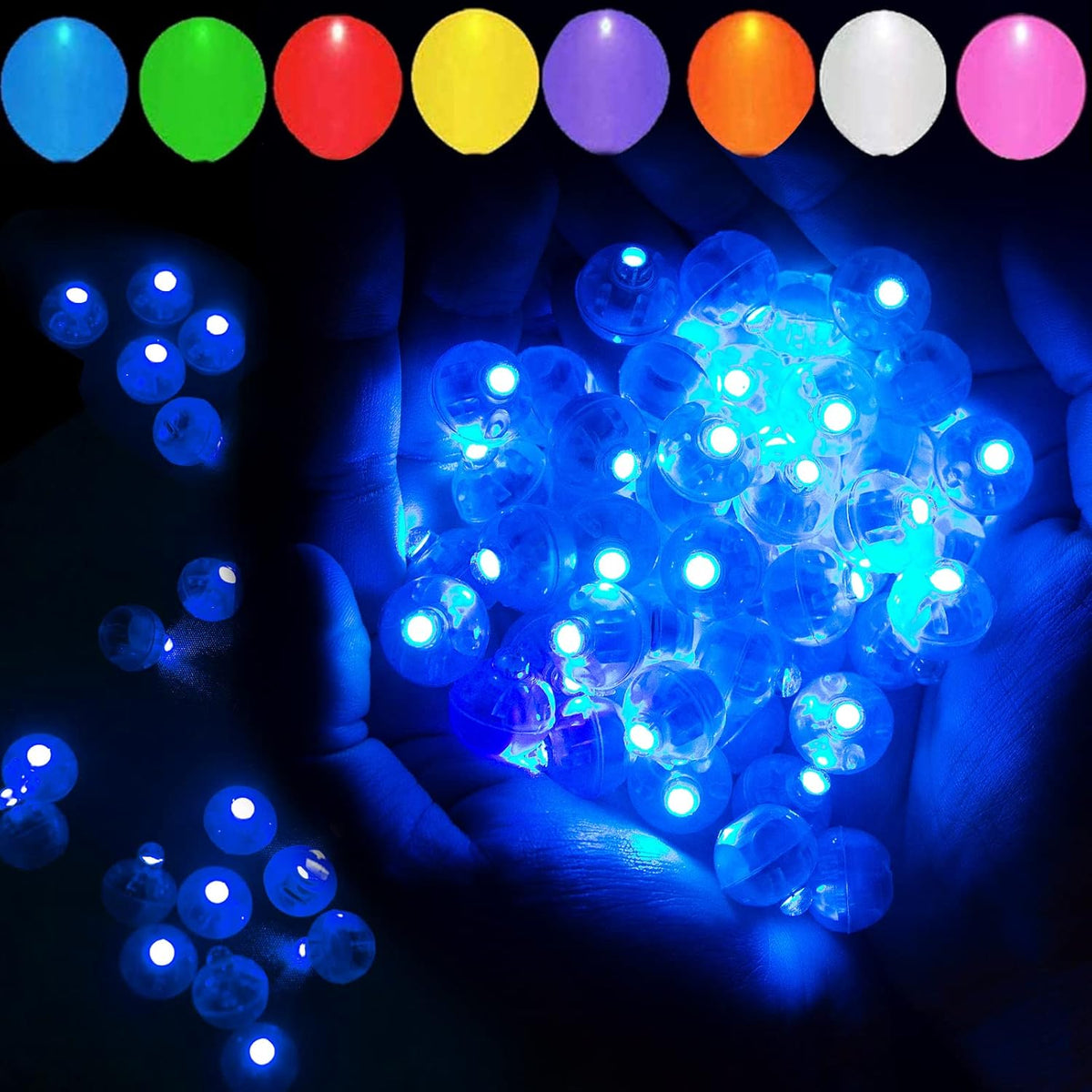 50pcs Blue LED Balloon Light, Round LED Ball Lamp Tiny Led Lighting Decoration for Indoor Outdoor