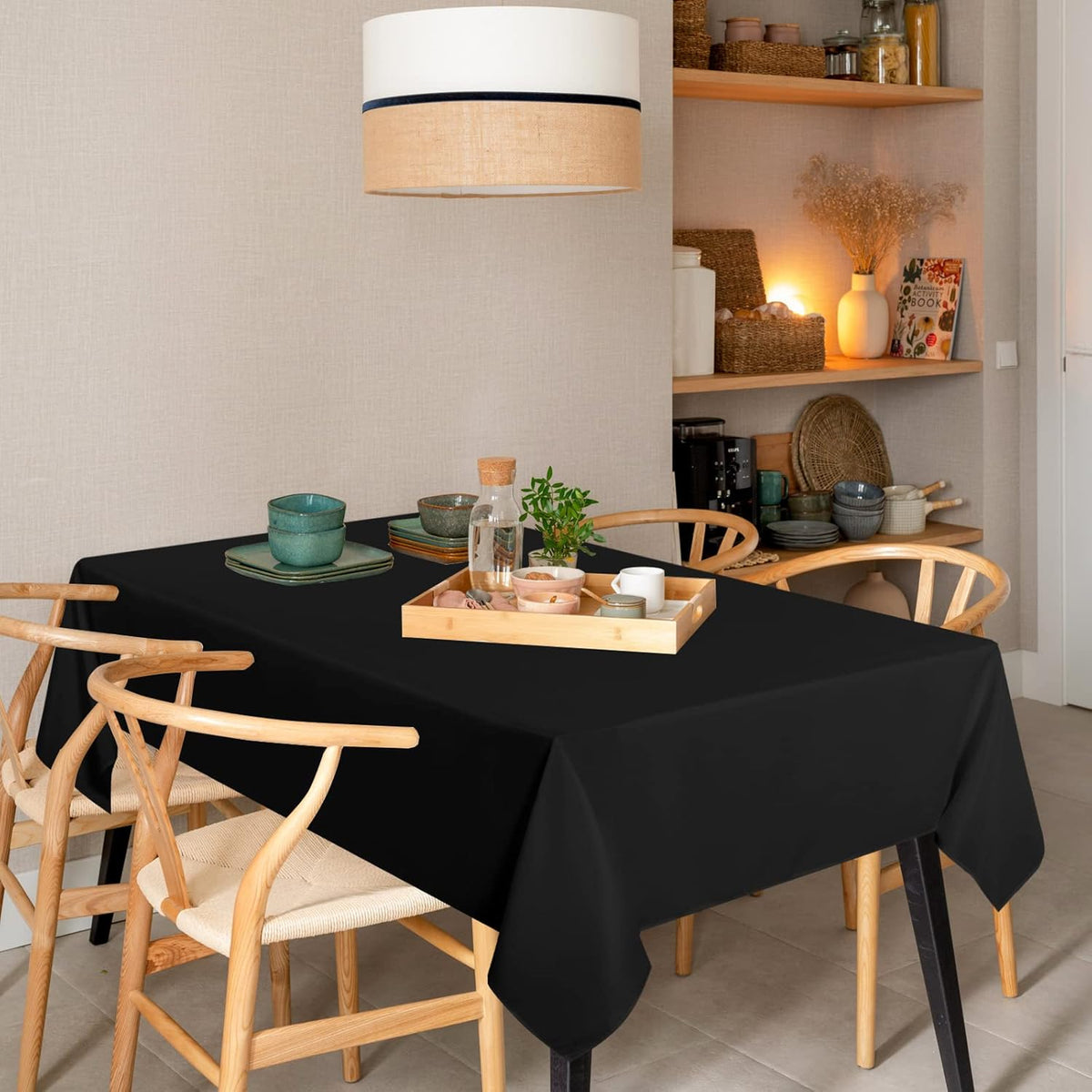 sancua 6 Pack Black Tablecloth 60 x 102 Inch, Rectangle Table Cloth for 6 Feet Tables - Stain and