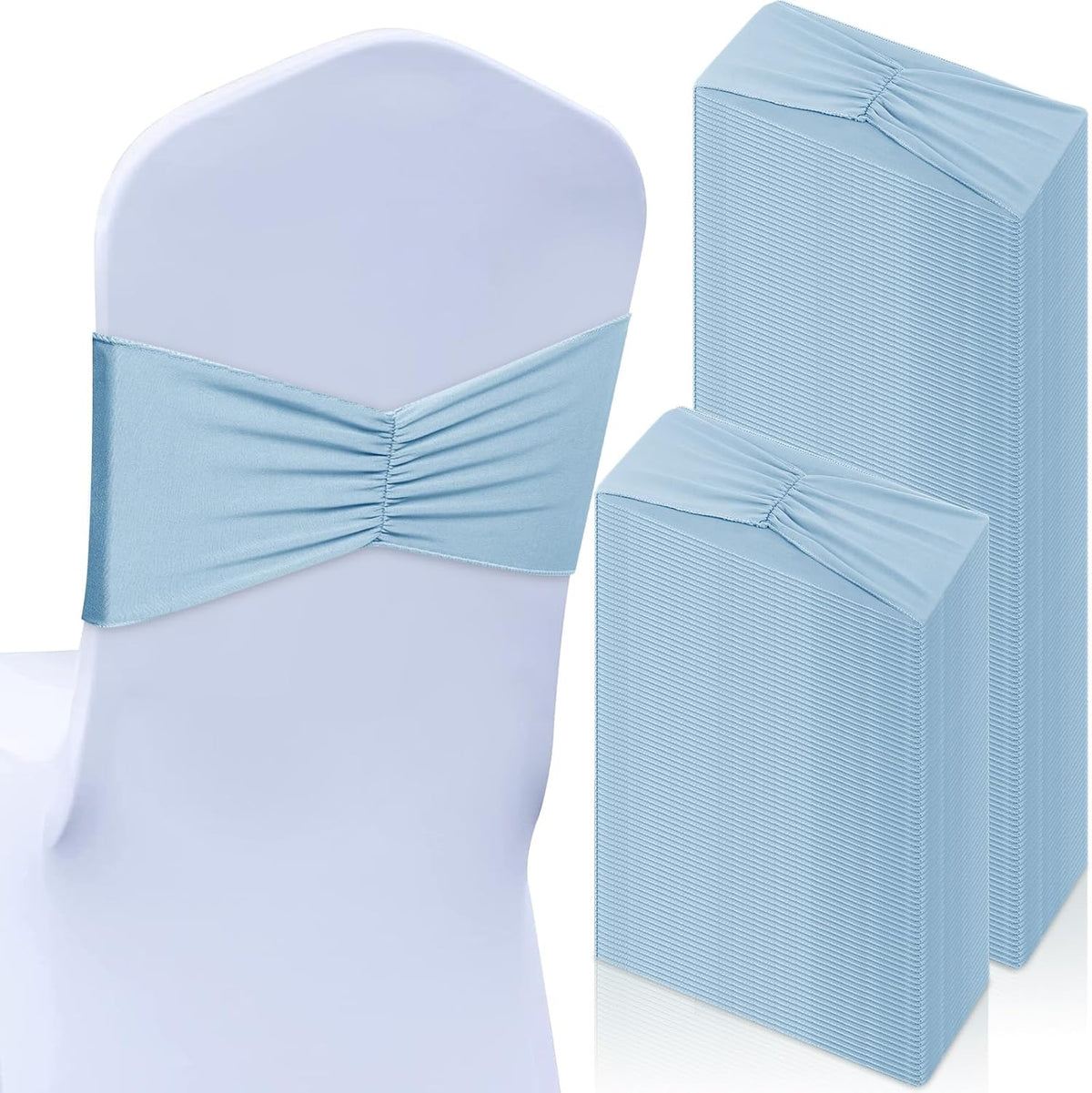 Moukeren 100 Pcs Spandex Chair Sashes Bows Bands Slider Sashes for Chair Covers Elastic Bands Ties