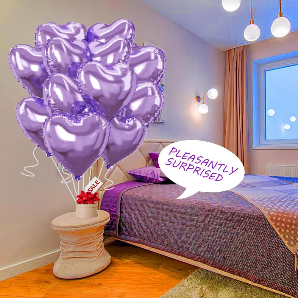 Light Purple Heart Balloons，18 Inch Light Purple Foil Mylar Love Heart Shaped Balloons for