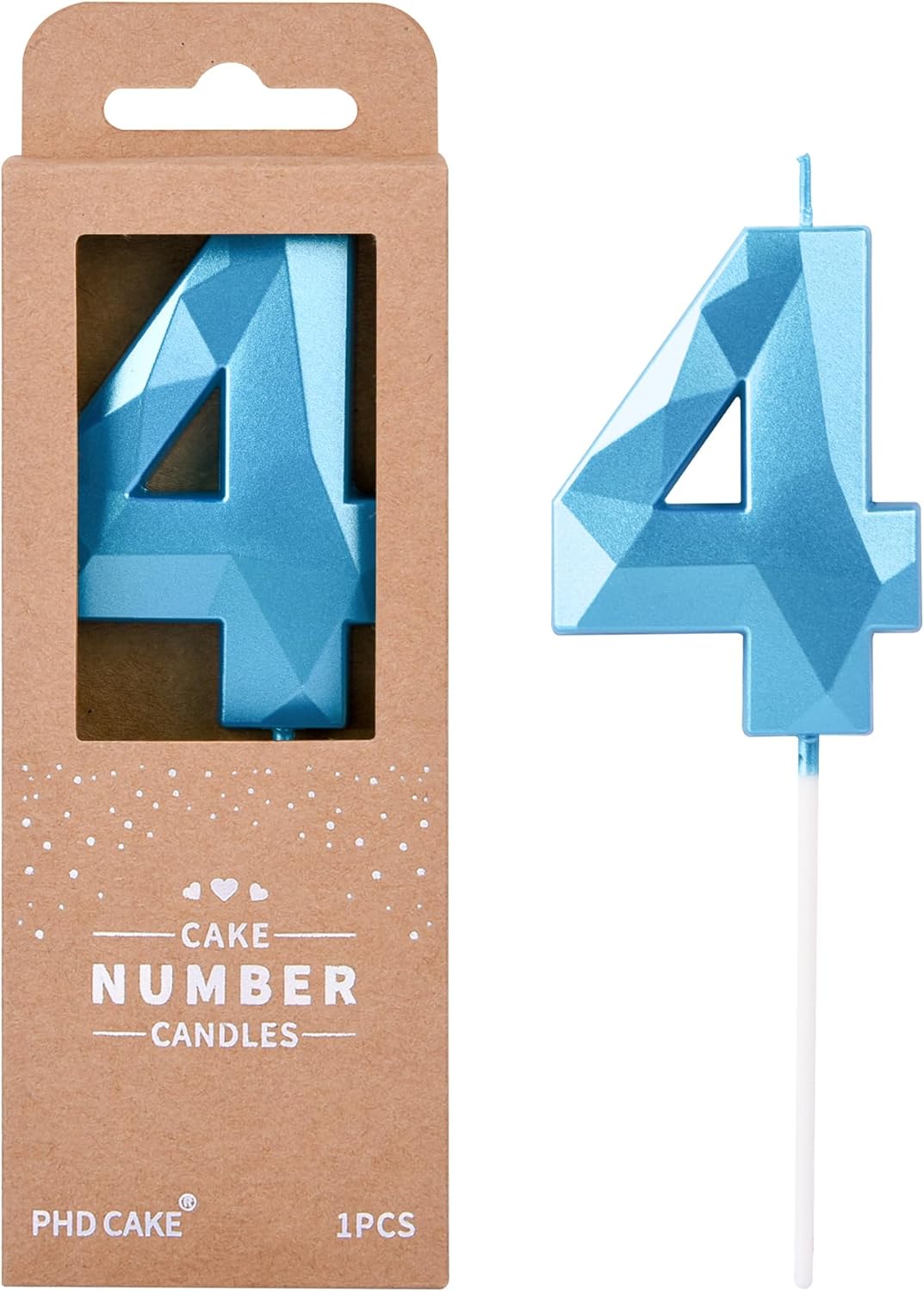 PHD CAKE 2.76 Inch Crystal Blue 4 Number Birthday Candles, Blue Number Candles, Cake Number