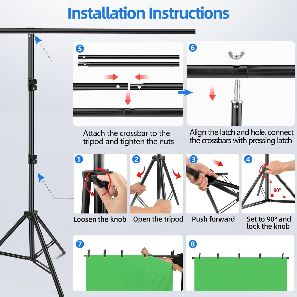 HEMMOTOP 7x5 ft Green Screen Stand Kit, 6.5x5 ft Green Screen Backdrop with Stand for Streaming