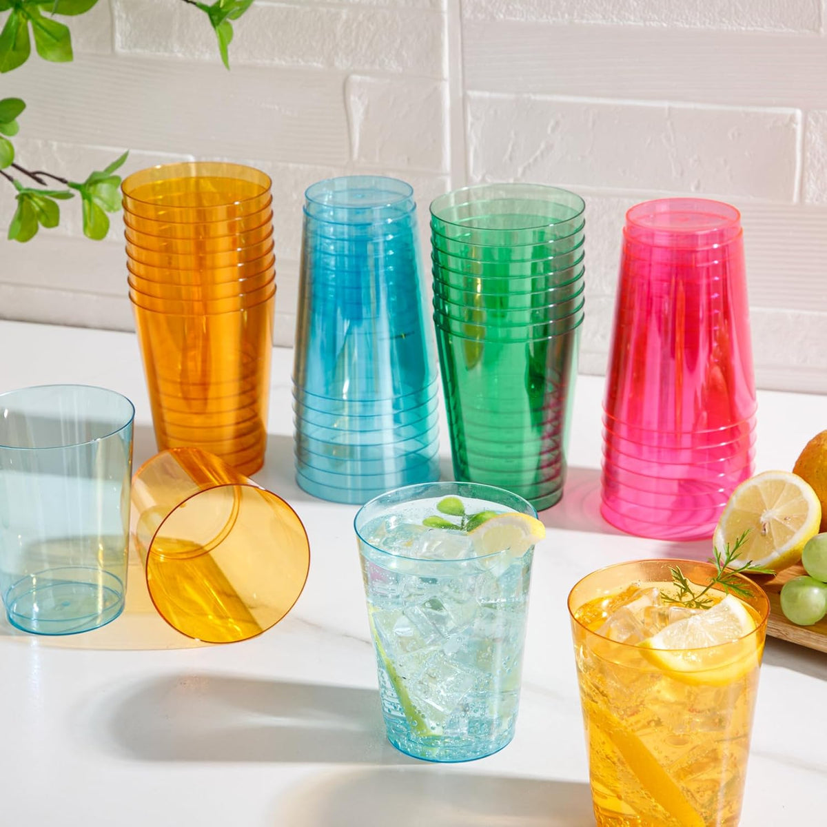 DaYammi 100 Pack Colorful Plastic Cups 10 Oz Disposable Cups Neon Glowing Plastic Party Cup