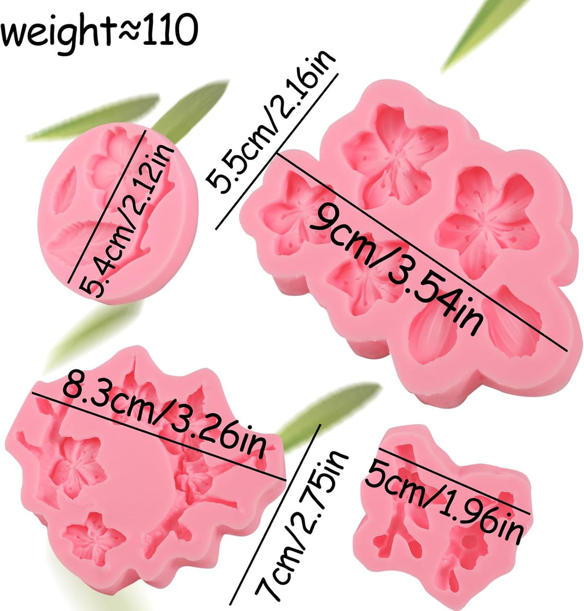 4 Pcs Plum Blossom Fondant Molds, Flower Chocolate Silicone Mold, for Wedding Cake Decoration