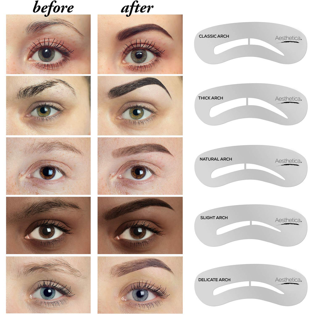 Aesthetica Brow Contour Kit 16-Piece Eyebrow Makeup Palette Set 6 Eyebrow Powders, 5 Eyebrow