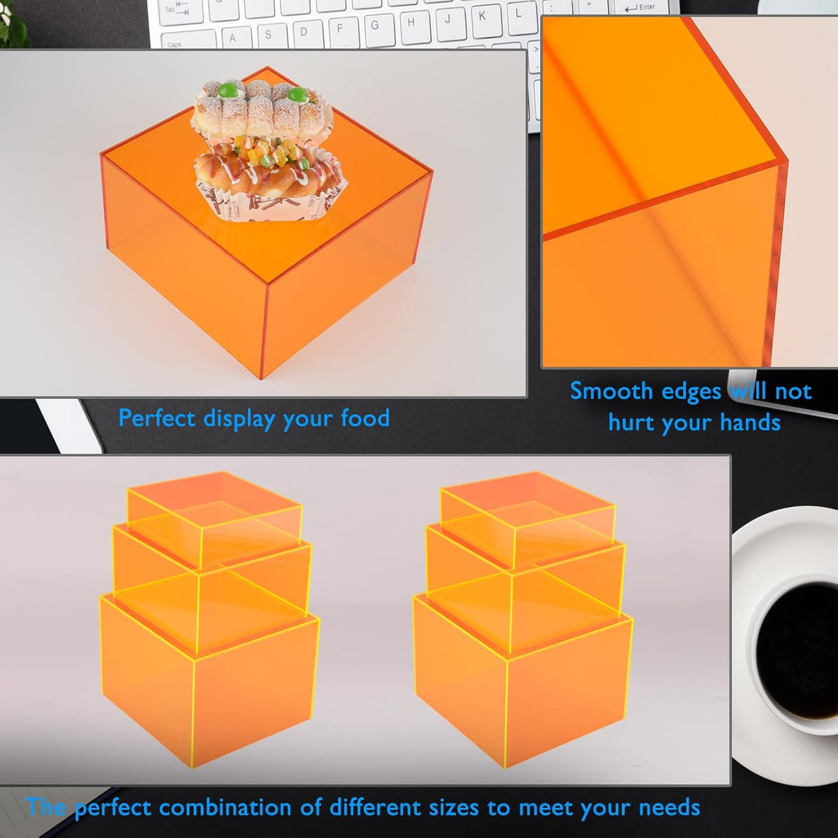 Orange Buffet Risers 3Pcs Acrylic Boxes Display Risers for Buffet Table Parties Weddings Catering