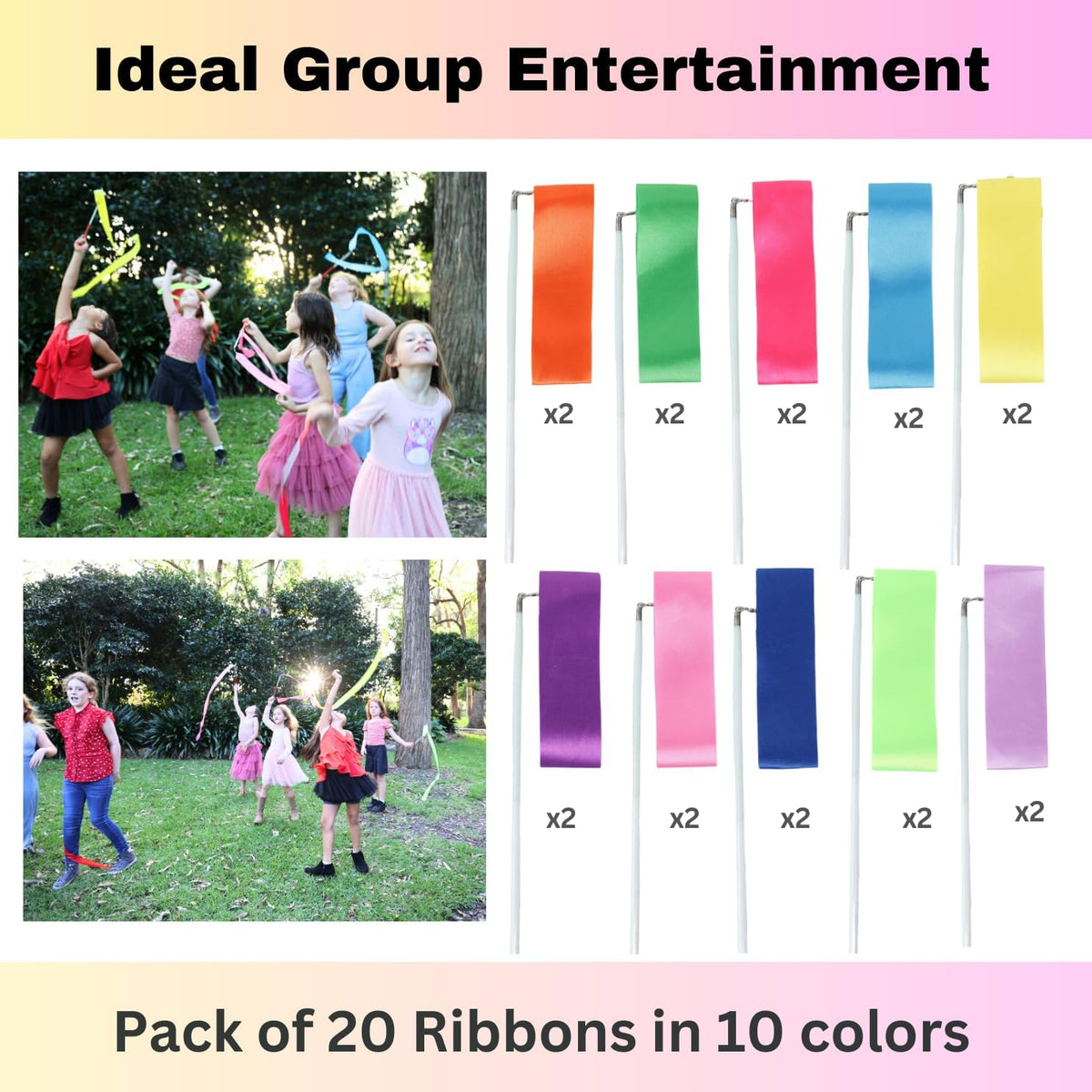 Ribbon Dancing Wands 20pcs Pack, Party Favor for Girls Birthday Party Supplies, Gymnastic Party