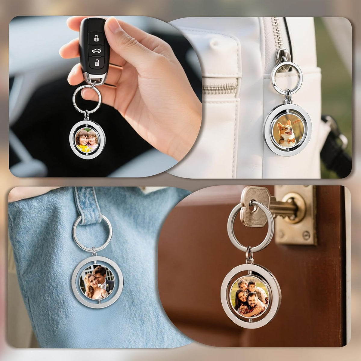 Personalized Custom Keychain with Picture - Turnable Double Sided Colorful Photo Key chains
